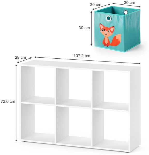 Kinderregal Weiß 72 x 107.8 cm mit 6 Faltboxen Vicco Bild 3