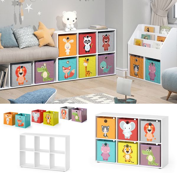 Kinderregal Weiß 72 x 107.8 cm mit 6 Faltboxen Vicco Bild 2