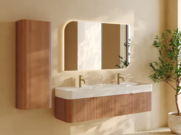 Vente-unique - BULMAS Bathroom storage unit Holz, PlatteHolz, Platte Beige - B 24 cm x H 110 cm x L 40 cm
