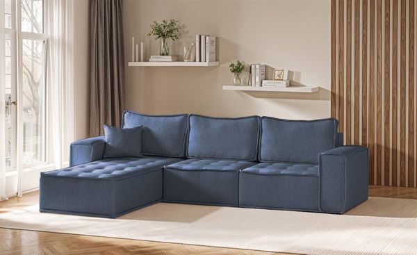 Ecksofa Modulsofa 3-teilig SANDE Stoff Raven Blau Ottomane Links