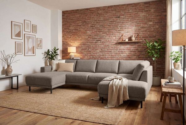Home affaire Wohnlandschaft Sveeva, U-Form, XXL, B. 310 cm, schwarze Metallfüße, langlebiger Webstoff, mit Wellenunterfederung, viele Farben