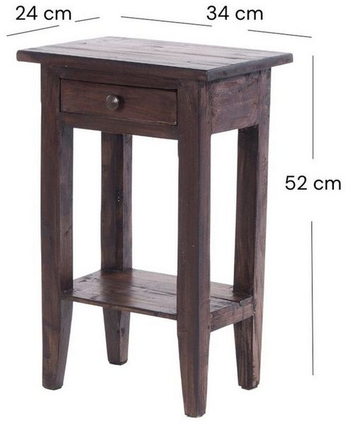 DESIGN DELIGHTS Rustikaler Vintage Telefontisch PLANTA | 52x34 cm (HxB), Mahagoni Massivholz | Blumenhocker, Flurtisch, Beistelltisch, Nachtschrank mit Schublade | Farbe: 03 Dunkelbraun