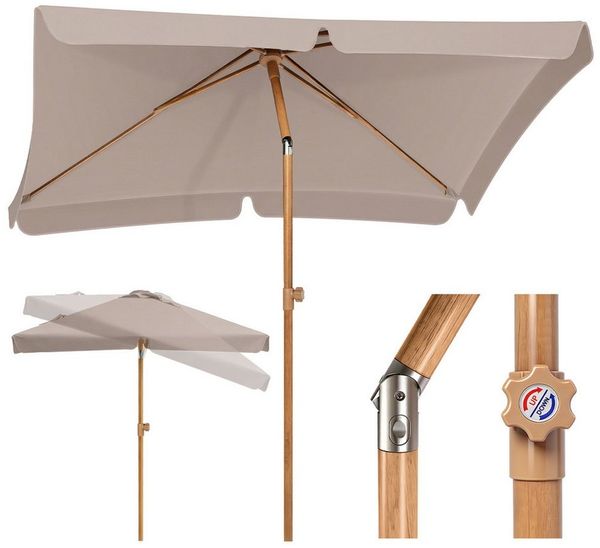 Sekey Sonnenschirm 200x125 cm Balkonschirm Rechteckig Holzoptik Sonnenschirm, LxB: 200x125 cm, UV50+ Sonnenschutz, für Terrasse