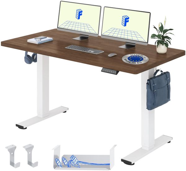 FLEXISPOT Höhenverstellbarer Schreibtisch elektrisch 160×80cm– Schreibtisch in Heller Eichenoptik, 25 mm Tischplatte, leiser Motor für Homeoffice & Wohnräume (Kaffee-Eiche Optik, Weiß Gestell)