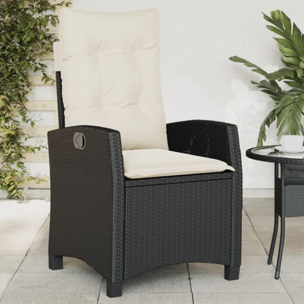 vidaXL Gartensessel Verstellbar mit Kissen Schwarz Poly Rattan 365208