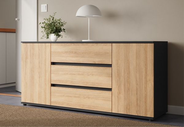 Home Collective Kommode Sideboard Kommode mit Schubladen Sideboard Wohnzimmer Anrichte (Sideboard Wohnzimmer Flur Kommode, modernes, griffloses Design), mit 2 Türen und 3 Schubladen 150 x 40 x 70 cm Anthrazit mix Artisan-Eiche