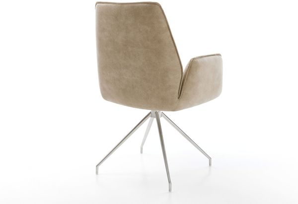 Esszimmerstuhl Zoa-Flex Mikrofaser Beige Vintage Kreuzgestell konisch Edelstahl Taschenfederkern Bild 5