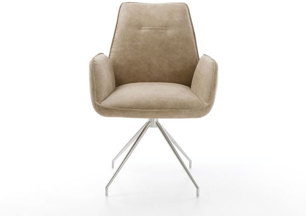 Esszimmerstuhl Zoa-Flex Mikrofaser Beige Vintage Kreuzgestell konisch Edelstahl Taschenfederkern Bild 2