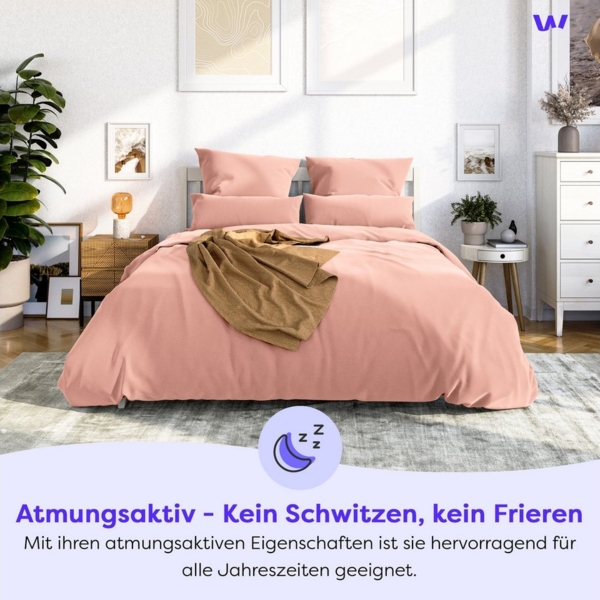 Wolkenfeld Bettwäsche Mako-Satin Baumwollsatin Sommerbettwäsche, 100% Baumwolle, 3 teilig, 135x200 cm, 155x220, 200x200 & Übergrößen I inkl. Kissenbezüge 80x80 Bild 2
