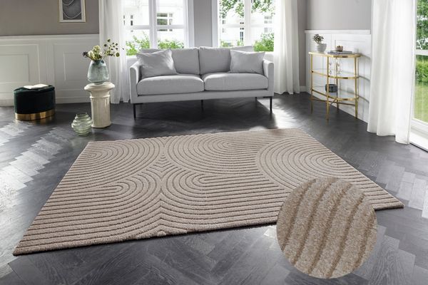 ELLE DECORATION Designteppich Panglao, rechteckig, Höhe: 14 mm, flauschiger uni Kurzflor, Hoch Tief Struktur, modern, Wohnzimmer