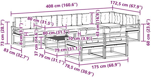 vidaXL Outdoor-Sofagarnitur 9 pcs Weiß und Hellgrau 79 x 79 x 37 cm 3386655 Bild 8