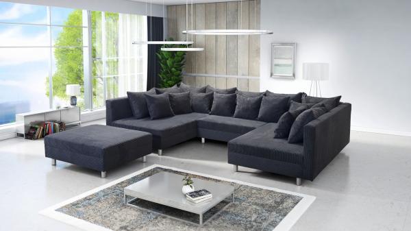 Wohnlandschaft Sofa Couch Ecksofa Eckcouch Cordstoff Graphite grau Minsk XXL