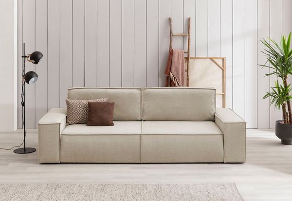Home affaire 3-Sitzer SHERWOOD Schlafsofa (257cm) Cord, Samtvelours, Vintage-Lederoptik, Schlaffunktion mit Bettkasten (ca. 136/200cm)