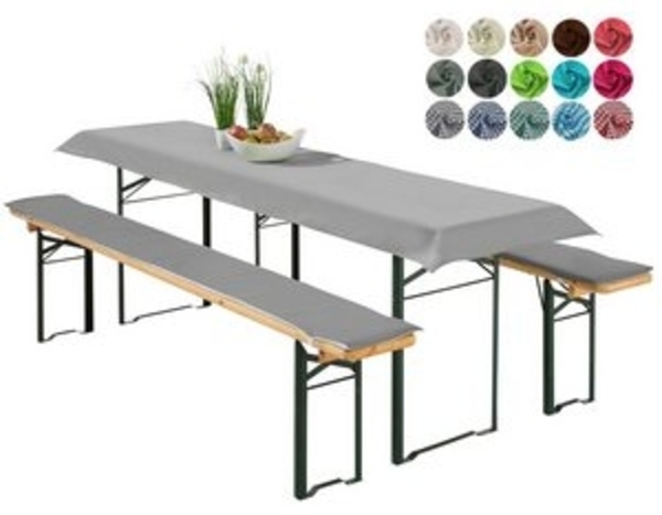 heimtexland Hussen-Set Bierzeltgarnitur Polster Deko Auflagen Set 3-tlg, 2 Bierbankauflagen mit Gummizug und 1 Tischdecke, Tischdeko Garten Bild 6