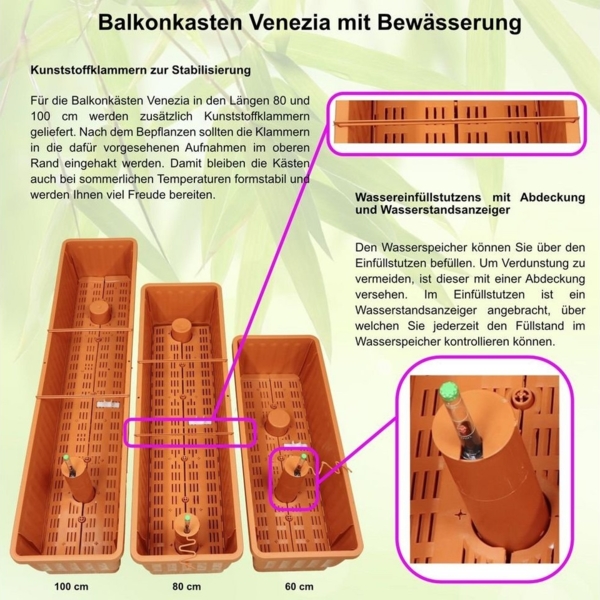 Heimwerkercenter Balkonkasten XXL Balkonkasten Venezia mit Bewässerung 60x22,5cm Anthrazit, Kunstoff Bild 3