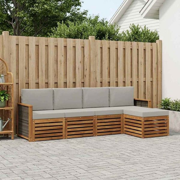 vidaXL Outdoor-Sofagarnitur mit Kissen 5 pcs Natürlich und Hellgrau 3384227