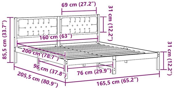 vidaXL Bettrahmen Hellgrau 160 x 200 cm Massives Kiefernholz 878178 Bild 11