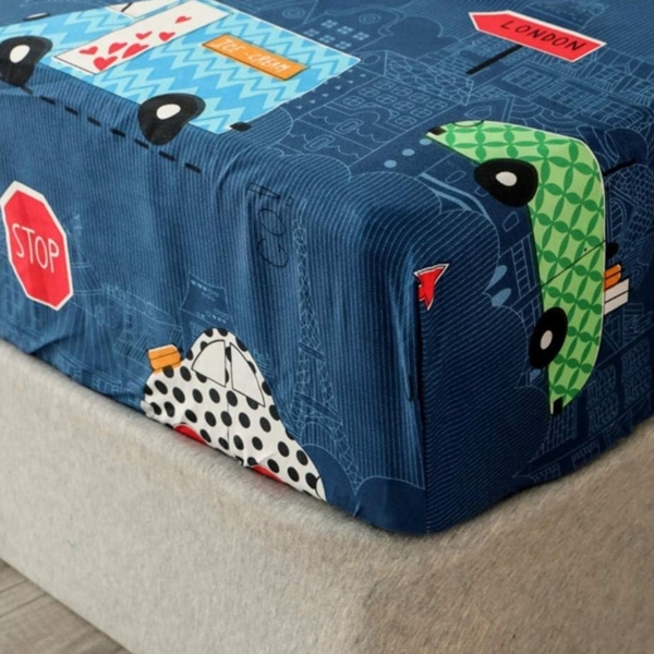 FELIXLEO Spannbettlaken Spannbettlaken 90x200x27 cm Kinder Matratzenschoner Blaues Auto Bild 3