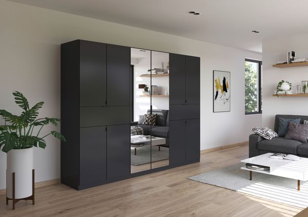 rauch Kleiderschrank, Drehtürenschrank TICAO, 10-türig, 2 Spiegeltüren, 2 Schubkästen, inkl. Türdämpferset, Grau metallic, 271 x 210 x 54 cm