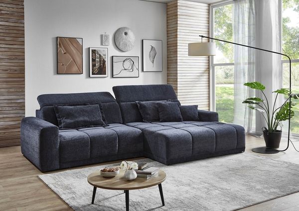 Polstergarnitur >Belan< Sitztiefen + Kopfteilverstellung, anthrazit - 288x80x176cm (BxHxT)