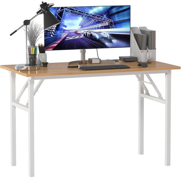 Klapptisch Computertisch 120x60x75 cm Teak/Weiss Folding Desk Bureau Home Office