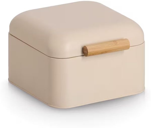 ZELLER 25412 Brotkasten, Metall/Bambus, beige, ca. 20 x 20,5 x 13,5 cm
