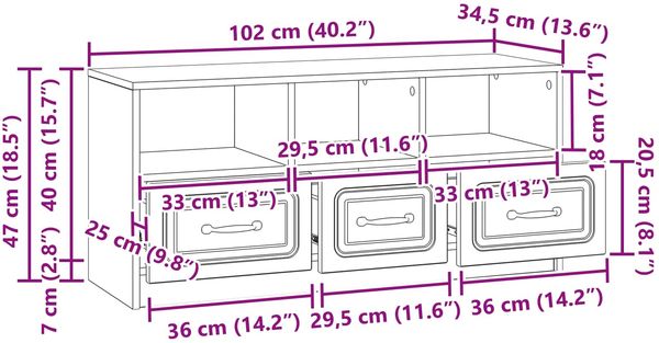 vidaXL TV-Schränk Altholz 102 x 34,5 x 47 cm Holzwerkstoff 895833 Bild 9