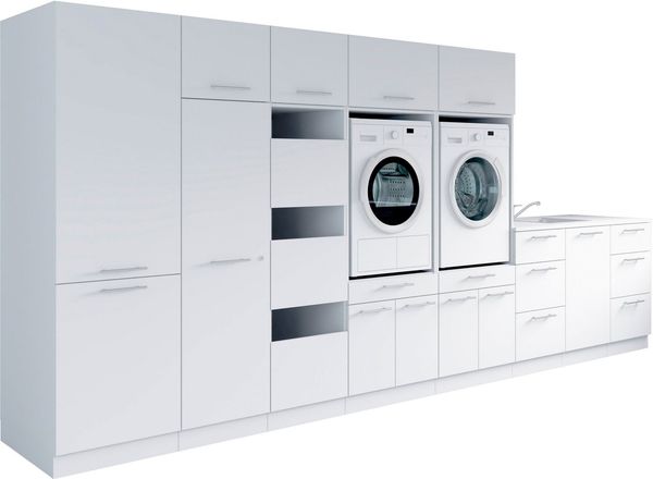 Laundreezy Mehrzweckschrank-Set Laundreezy, 12-tlg. Mehrzweckschrank-Set B/H/T 445/200/68 cm, (12-St), Breite 445 cm, Soft-Close-Funktion, höhenverstellbare Füße