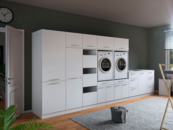 Laundreezy Mehrzweckschrank-Set Laundreezy, 12-tlg. Mehrzweckschrank-Set B/H/T 445/200/68 cm, (12-St), Breite 445 cm, Soft-Close-Funktion, höhenverstellbare Füße