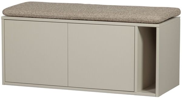 Bank Settle Down aus Kiefernholz mit Kissen, modern, Bouclé gepolstert, hellgrau, 108 cm