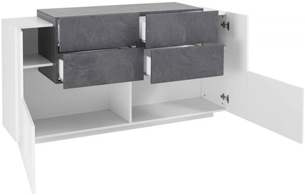 Dmora Kommode Ashi, Küchen-Sideboard mit 2 Türen und 4 Schubladen, Wohnzimmer-Buffet, Küchen-Sideboard, 100 % Made in Italy, 160 x 45 x 86 cm, glänzendes Weiß und Schiefer Bild 4