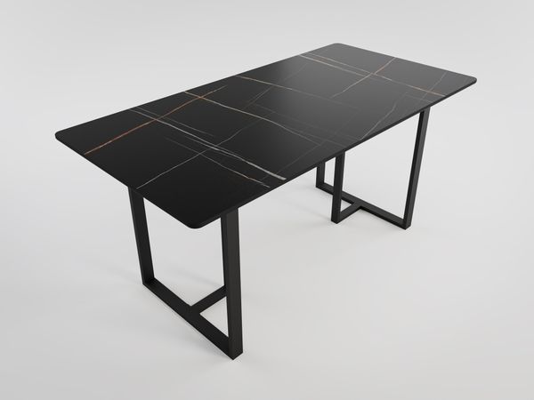 Esstisch MIAS 160x80cm schwarze Keramikplatte schwarzes massives Tischgestell : Schwarz