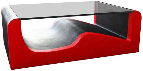 Couchtisch Wave - Echtleder - schwarz-rot