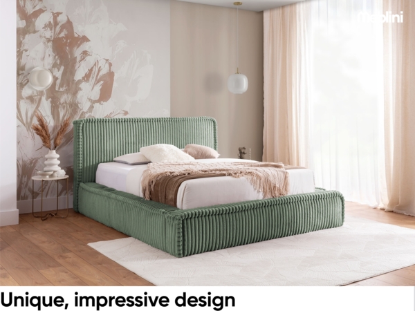 MEBLINI Polsterbett 120x200 mit Lattenrost ohne Matratze - MESUT - Grün Cordstoff - Bubble Bett - Cloud Bett - Marshmallow Bed - Kopfteil Bett mit Stauraum Bild 2