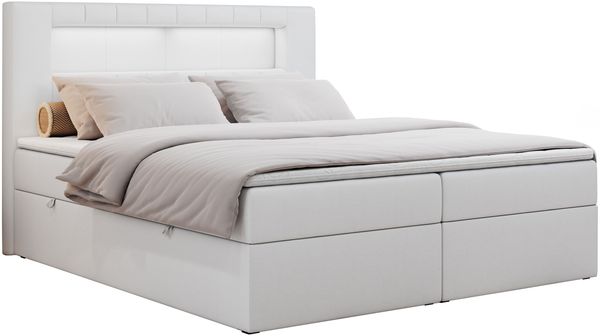 Boxspringbett - Polsterbett mit LED Kopfteil - GOLD-5 - 120x200cm - Weiß Kunstleder - H4 Bild 3