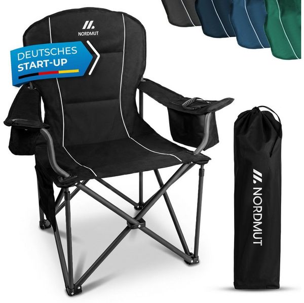 Nordmut Campingstuhl Klappstuhl faltbar, Outdoor Strand Angeln Garten, 200 kg, Armlehne (Spar-Set, 1 St), Kühltasche, Getränkehalter, breite Sitzfläche, gepolstert, wetterfest