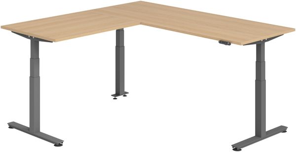 bümö Eckschreibtisch elektrisch höhenverstellbar L-Form: 200 x 200 cm in Eiche, Gestell graphit - Stehschreibtisch mit Memory-Steuerung, elektrischer XXL Schreibtisch für die Ecke, XDSMW-2012-E-G