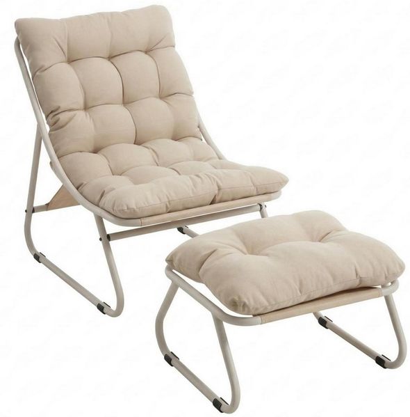 LVHOM Loungesessel mit Hocker, wasserdichtem Stahlrahmen, ergonomisch, für In-/Outdoor (Relaxsessel, bequeme Sitzfläche, Hocker als temporärer Sitz/Schuhwechselbank, rutschfestes Design, rostfreier Metallrahmen, Tragfähigkeit 130 kg), für Garten, Balko...