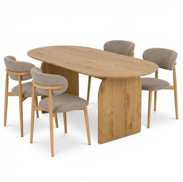 IDIMEX Essgruppe MALA/ARIEL, Esstisch oval 180x90 cm mit 4 Stühlen robuste Tischplatte Eiche/Beige
