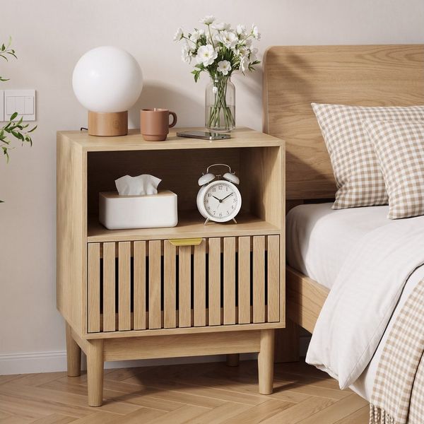OKWISH Nachttisch für Schlafzimmer, Wohnzimmer (mit einer Schublade, 1-St, 45 x 39 x 56,5 cm)