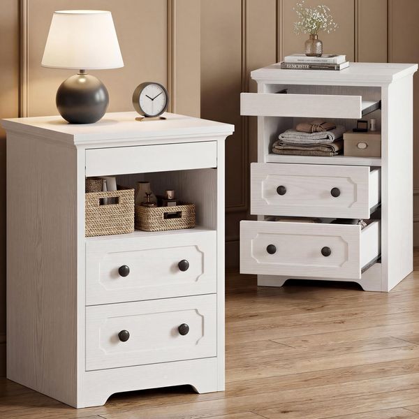 IRONCK Nachttisch 2er Set, Moderne Nachtkonsole mit 2 Schubladen, Offenem Fach, Beistelltisch mit Herausziehbarer Ablage, Holz-Nachttisch für Schlafzimmer, Wohnzimmer, Weiß