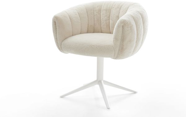 Drehstuhl Jada-Flex Plüsch Creme-Weiß Fußkreuz Weiß 360° drehbar Wippfunktion Taschenfederkern