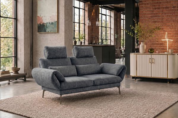 KAWOLA Funktionssofa HOLLY 2-Sitzer 2 Kopfstützen Stoff anthrazit 90 x 92 x 176 cm