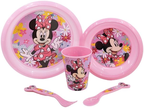 Minnie Mouse Kindergeschirr-Set –Mikrowellengeeignet 5-teiliges Set mit Teller & Becher