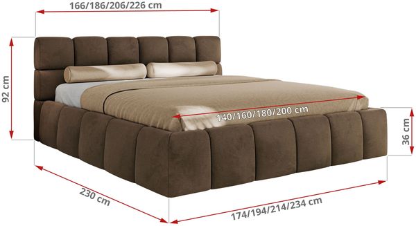 Doppelbett mit Gasdruckfeder, Polsterbett NIRA CLASSIC Holzlattenrost Bett mit Stauraum, gepolstertes Kopfteil Bettkasten Foam Matratze - 140 x 200 cm - Braun Velvet - MIRO LUX Bild 4