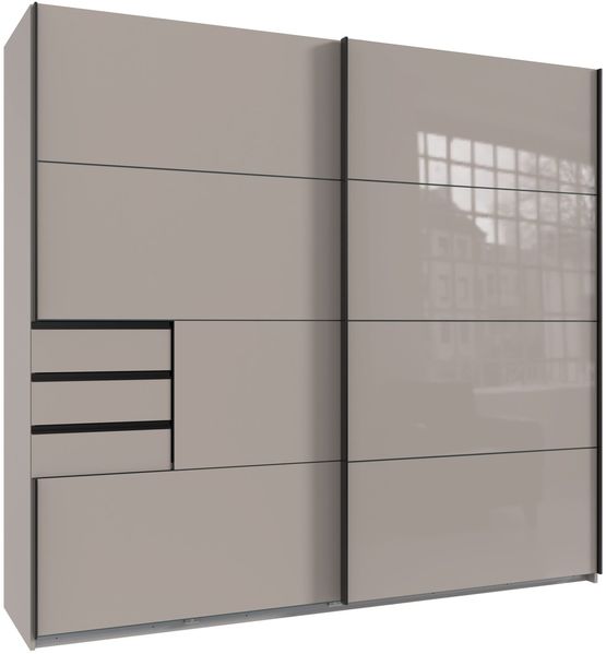 Kleiderschrank Saigon in Saharagrau mit einer Türfront in Glas Saharagrau – Schwebetürenschrank in verschiedenen Größen wählbar - Schwebetürenschrank 2 türig - 225 cm Breite