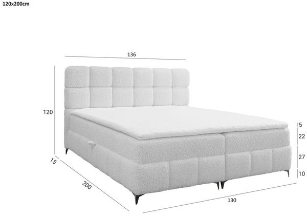 Boxspringbett Bett Schlafzimmerbett SOPHIE 120x200cm Stoff Rolf Beige Bild 5