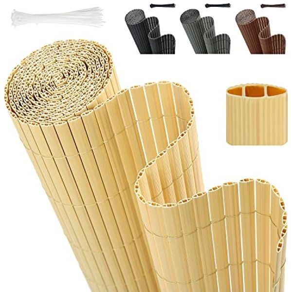 Sekey PVC Sichtschutzmatte 80x500cm Doppelte Verstärkung Innen, Balkon Sichtschutz mit Kabelbindern, Sichtschutzzaun Windschutz Wasserdicht ohne Bohren für Balkon Garten, Bambus
