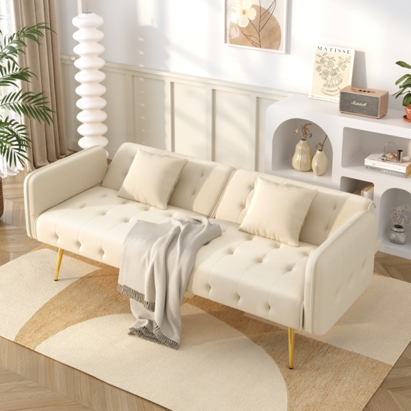 Sofabett, Zweisitzer, Multifunktional, Mit Bettfunktion, Verstellbare Rückenlehne, Mehrstellige Armlehnen, Modernes Faltsofabett, Wohnzimmer, Veloursbezug, Großzügiger Schlafbereich