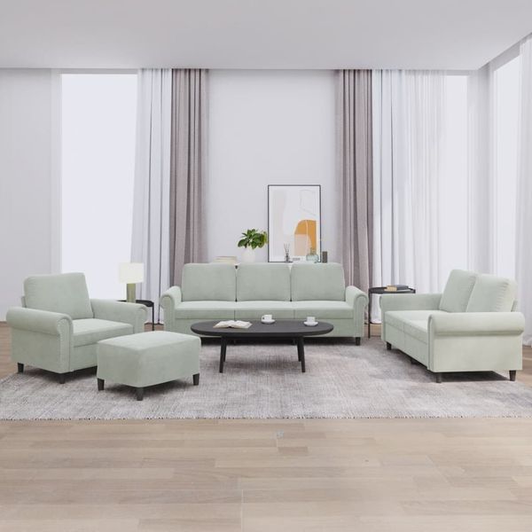 vidaXL 4-tlg. Sofagarnitur mit Kissen Hellgrau Samt 3202180